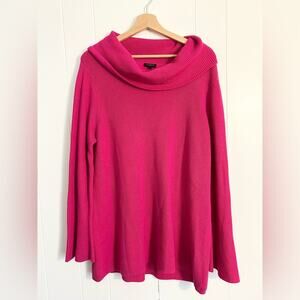 Talbots 1X knit cowl neck sweater pink cotton blend pullover